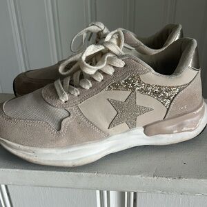 Vintage Havana Star Sneakers Beige Gold Glitter Suede Low Top Shoes‎